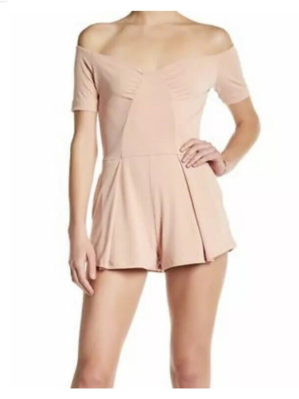 NBD off-the-shoulder ruched 
Blush Pink Romper, small. NEW